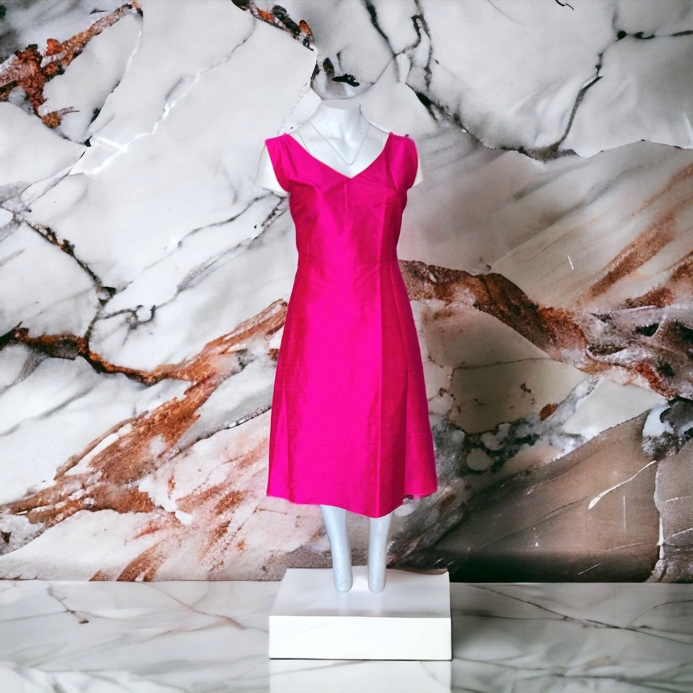 Lynn Lugo Women's Raw 100% Silk Summer Formal Cocktail formal Dress Fuchsia USA